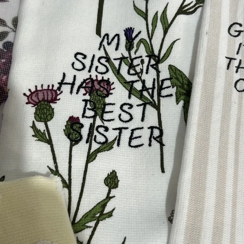 7 Funny Embroidered Kitchen Dish Tea Towels Women's Theme Terry Cloth